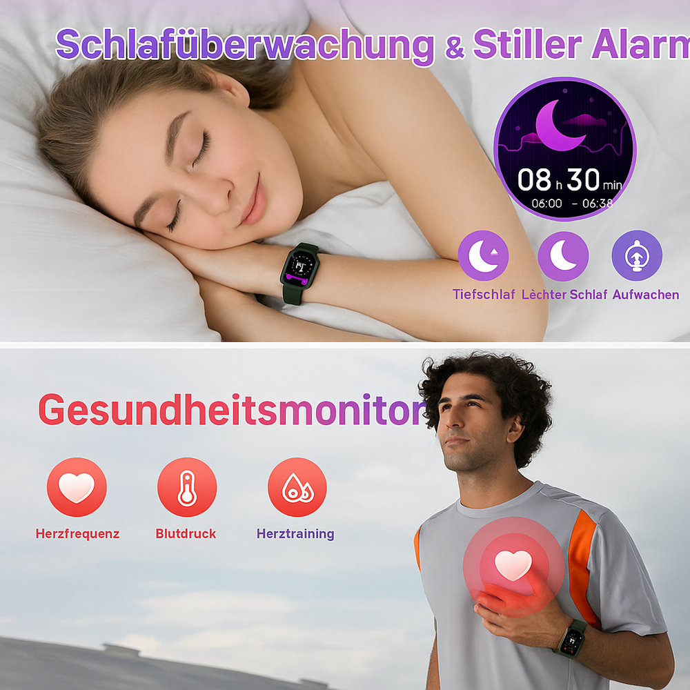 Smartwatch für Männer und Frauen, Fitness:  Wasserdichte Laufsport Full HD Screen