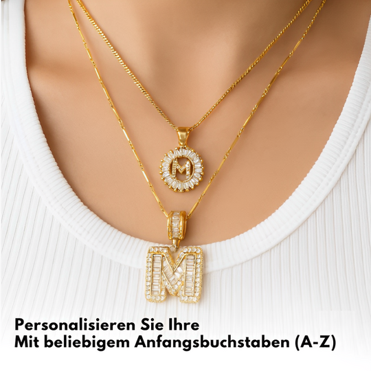 2 Stück 14-Karat-Diamant-Buchstaben-Anfangshalsketten