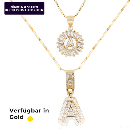 2 Stück 14-Karat-Diamant-Buchstaben-Anfangshalsketten