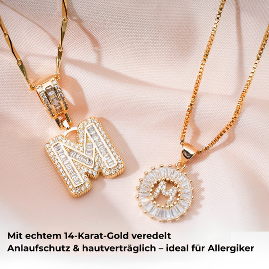 2 Stück 14-Karat-Diamant-Buchstaben-Anfangshalsketten