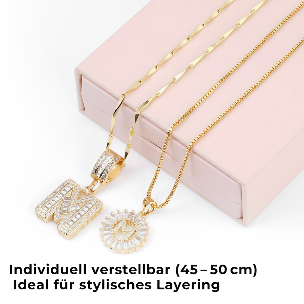 2 Stück 14-Karat-Diamant-Buchstaben-Anfangshalsketten