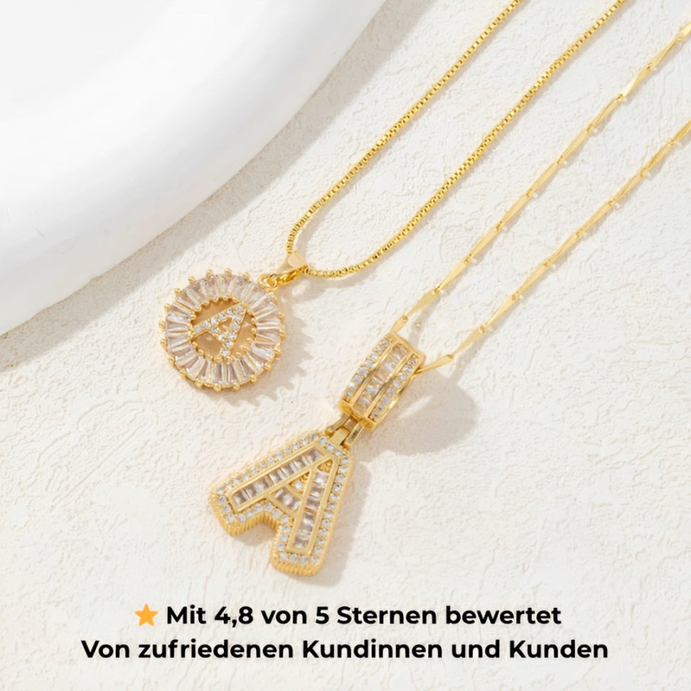 2 Stück 14-Karat-Diamant-Buchstaben-Anfangshalsketten